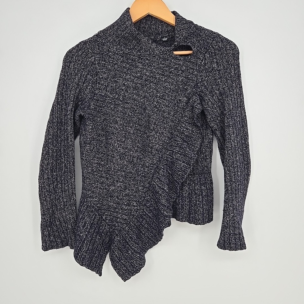 Knitted & Knotted Blue/White Merino Wool Blend Sweater‎ XS Asymmetrical Hem